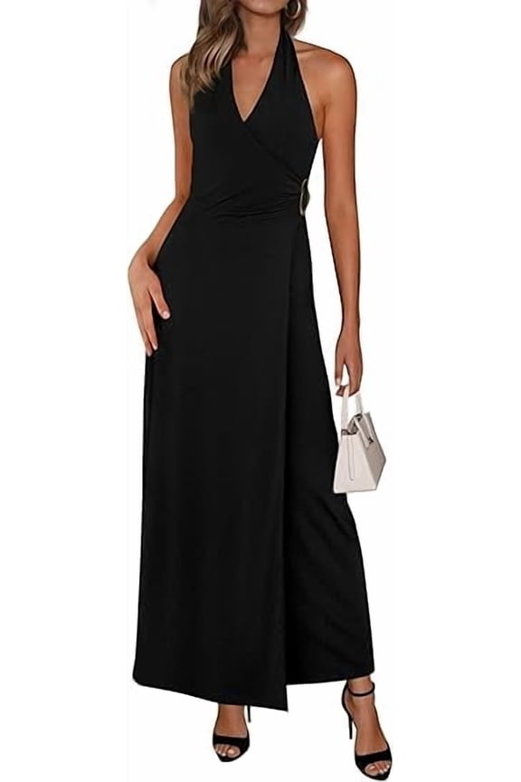 Holiday Cocktail Dresses for Women Summer Elegant V Neck Halter Backless Wedding Guest Party Midi Dress