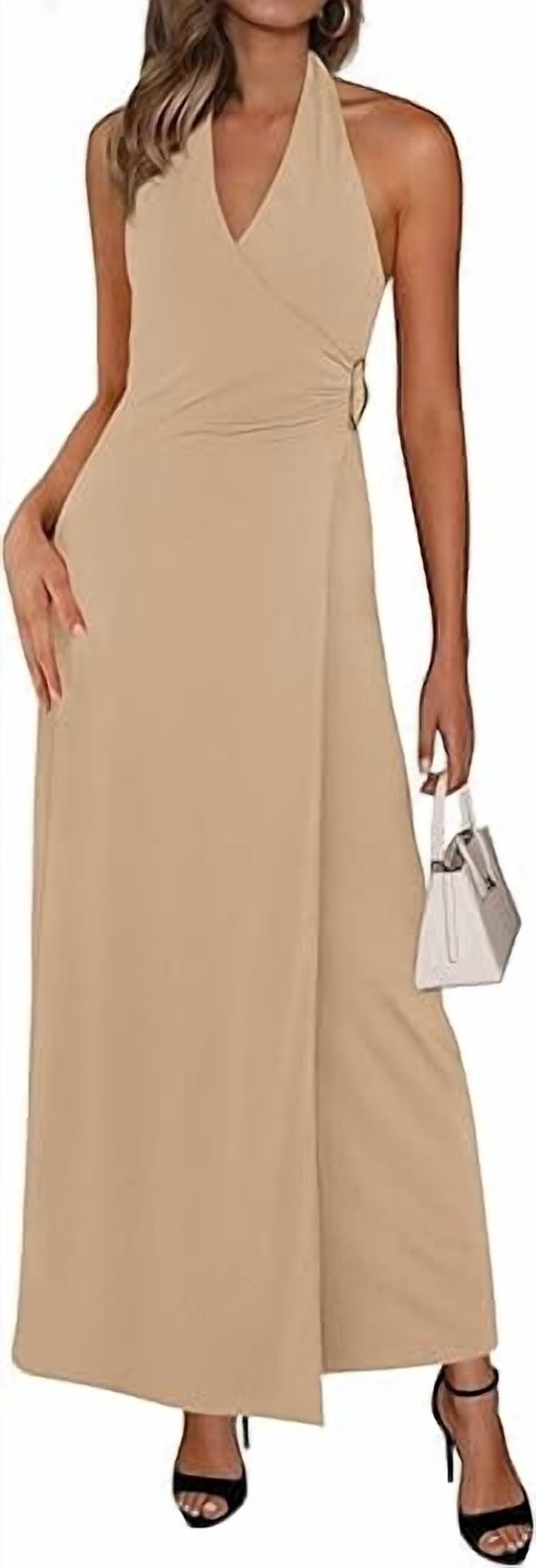 holiday cocktail dress midi Prettygarden Holiday Cocktail Dresses for Women Summer Elegant V Neck Halter Backless Wedding Guest Party Midi Dress, Women's, Size: XL, Green