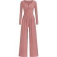 thumbnail image 1 of PRETTYGARDEN Jumpsuits for Women Dressy Casual Fall One Piece Outfits Long Sleeve Crew Neck Wide Leg Pants Rompers, 1 of 8