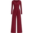 thumbnail image 1 of PRETTYGARDEN Jumpsuits for Women Dressy Casual Fall One Piece Outfits Long Sleeve Crew Neck Wide Leg Pants Rompers, 1 of 9