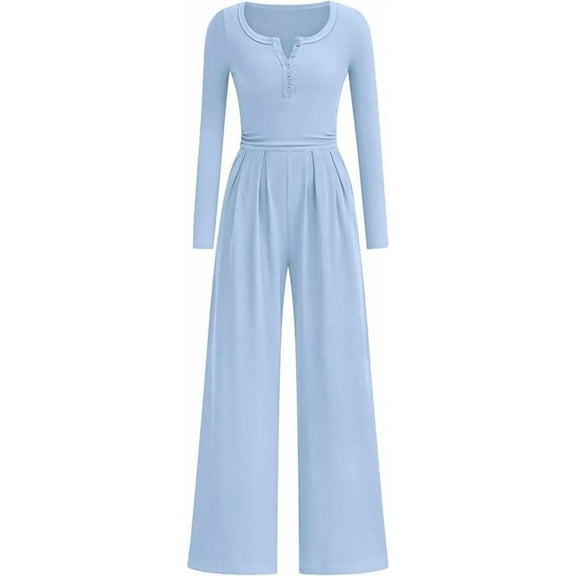 PRETTYGARDEN Jumpsuits for Women Dressy Casual Fall One Piece Outfits Long Sleeve Crew Neck Wide Leg Pants Rompers