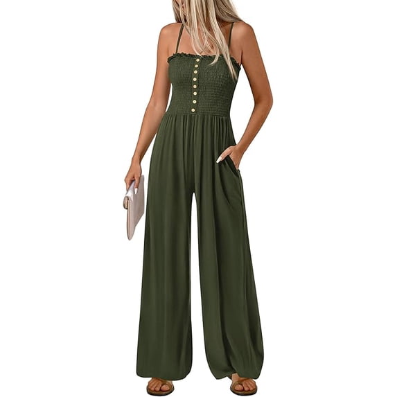 PRETTYGARDEN Jumpsuits for Women Dressy Summer Sleeveless Travel One Piece Outfits Spring Casual Wide Leg Pants Rompers