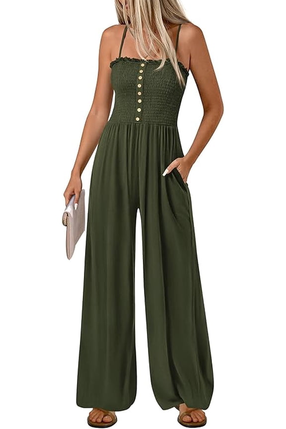 Jumpsuits for Women Dressy Summer Sleeveless Travel One Piece Outfits Spring Casual Wide Leg Pants Rompers