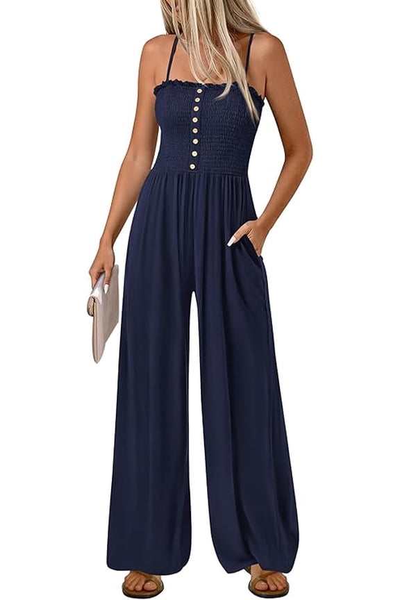 Jumpsuits for Women Dressy Summer Sleeveless Travel One Piece Outfits Spring Casual Wide Leg Pants Rompers