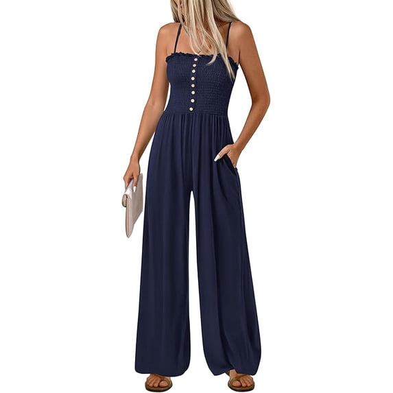PRETTYGARDEN Jumpsuits for Women Dressy Summer Sleeveless Travel One Piece Outfits Spring Casual Wide Leg Pants Rompers