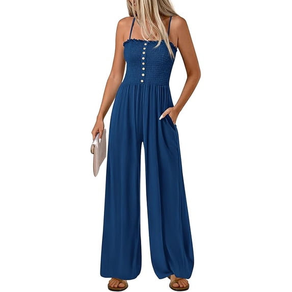 PRETTYGARDEN Jumpsuits for Women Dressy Summer Sleeveless Travel One Piece Outfits Spring Casual Wide Leg Pants Rompers