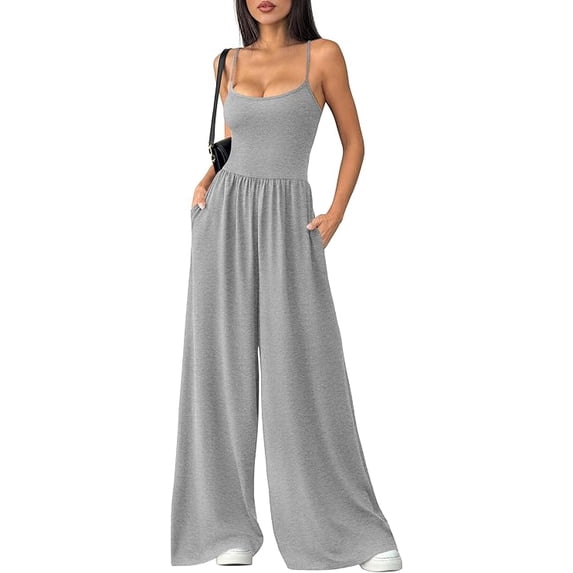 PRETTYGARDEN Jumpsuits for Women Sleeveless Strap Wide Leg Date Night Rompers Beach Vacation One Piece Summer Outfits