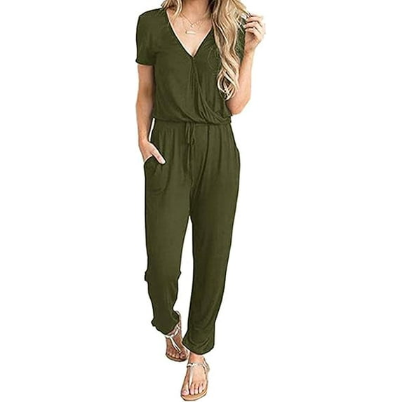 PRETTYGARDEN Jumpsuits for Women Spring Summer Casual Dressy Short Sleeve Romper Airport Vacation Travel Outfits
