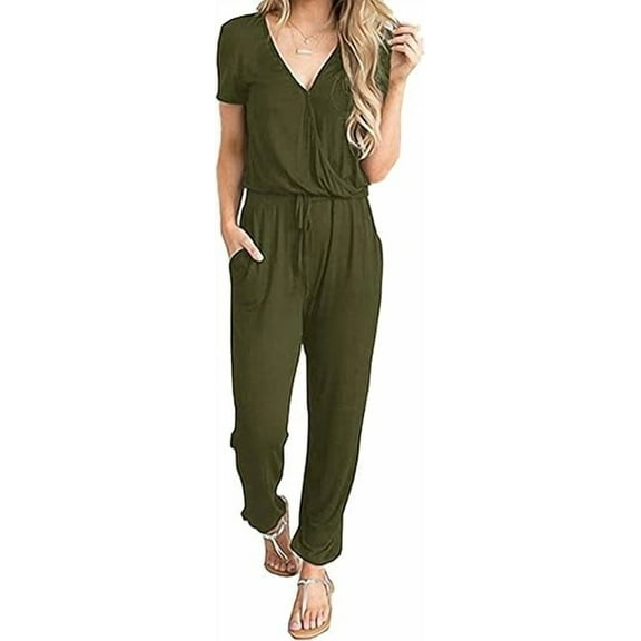 PRETTYGARDEN Jumpsuits for Women Spring Summer Casual Dressy Short Sleeve Romper Airport Vacation Travel Outfits