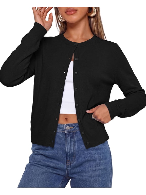 Lightweight Cardigans for Women Knit Sweaters Long Sleeve Button Down Shirts, Casual Work Office Going Out Tops, Fall Winter Layering Clothes, Bolero Shrugs for Dresses