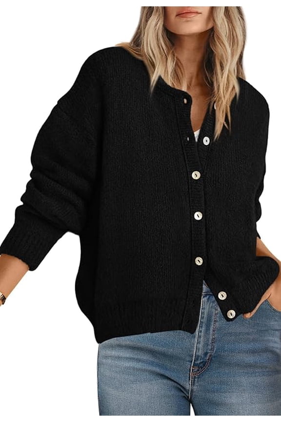 Long Sleeve Crewneck Button Down Womens Sweaters Fall Open Front Chunky Cardigan Sweaters for Women