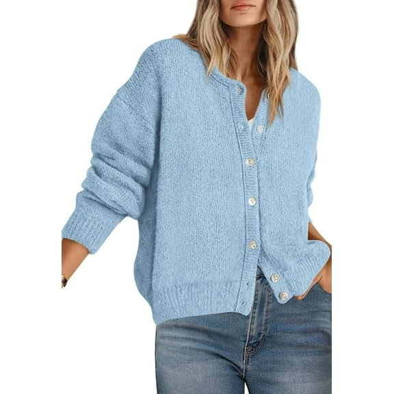 PRETTYGARDEN Long Sleeve Crewneck Button Down Womens Sweaters Fall Open Front Chunky Cardigan Sweaters for Women