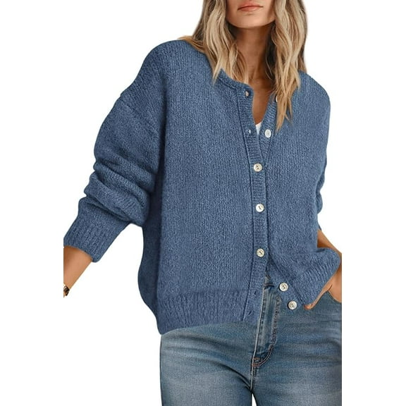 PRETTYGARDEN Long Sleeve Crewneck Button Down Womens Sweaters Fall Open Front Chunky Cardigan Sweaters for Women