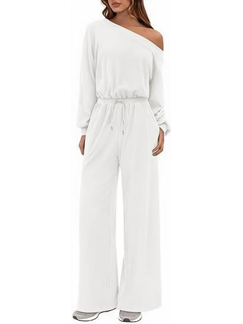 PRETTYGARDEN Long Sleeve Jumpsuit For Women Dressy Off Shoulder