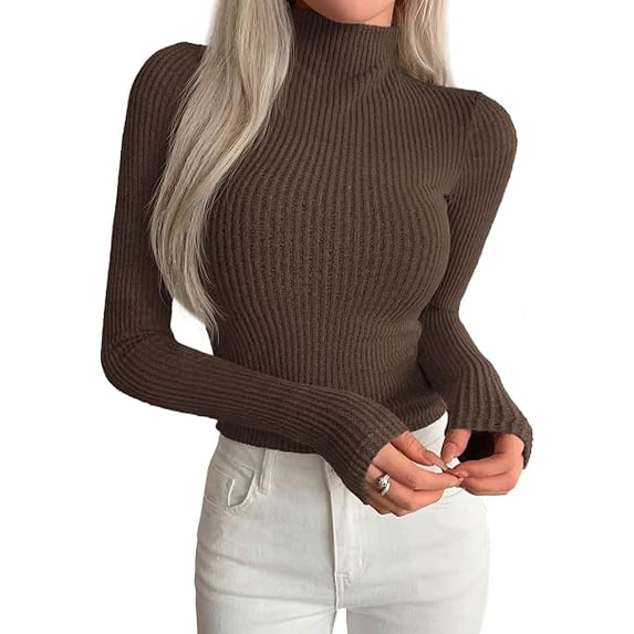 PRETTYGARDEN Long Sleeve Shirts for Women Fall Clothes | Soft Brushed Ribbed Knit Pullover, Mock Neck Lightweight Sweater, Comfy Underscrubs, Basic Casual Winter Layering Tops
