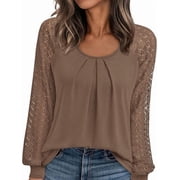 PRETTYGARDEN Long Sleeve Shirts for Women Trendy Lace Tops Dressy Casual Blouses Fall Outfits Fashion Clothing