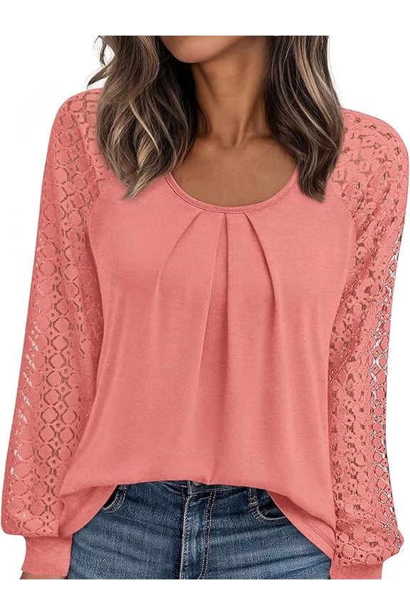 Long Sleeve Shirts for Women Trendy Lace Tops Dressy Casual Blouses Fall Outfits Fashion Clothing