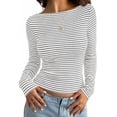 thumbnail image 1 of PRETTYGARDEN Long Sleeve Striped Shirts for Women Soft Ribbed Knit ,Y2k Tshirt,Slim Fit Layering,Cute Tops,Basic Tee,Business Casual Outfits,Spring Fall Trendy Clothes, 1 of 10