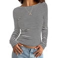 thumbnail image 1 of PRETTYGARDEN Long Sleeve Striped Shirts for Women Soft Ribbed Knit ,Y2k Tshirt,Slim Fit Layering,Cute Tops,Basic Tee,Business Casual Outfits,Spring Fall Trendy Clothes, 1 of 10