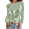 thumbnail image 1 of PRETTYGARDEN Long Sleeve Striped Shirts for Women Soft Ribbed Knit ,Y2k Tshirt,Slim Fit Layering,Cute Tops,Basic Tee,Business Casual Outfits,Spring Fall Trendy Clothes, 1 of 10