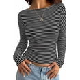 thumbnail image 1 of PRETTYGARDEN Long Sleeve Striped Shirts for Women Soft Ribbed Knit ,Y2k Tshirt,Slim Fit Layering,Cute Tops,Basic Tee,Business Casual Outfits,Spring Fall Trendy Clothes, 1 of 10
