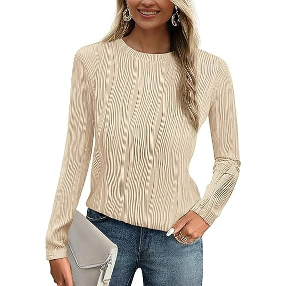 PRETTYGARDEN Long Sleeve Tops for Women Spring Fall Trendy Business Dressy Casual Shirts Crewneck Textured Blouse