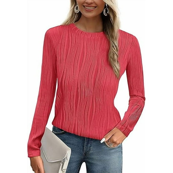 PRETTYGARDEN Long Sleeve Tops for Women Spring Fall Trendy Business Dressy Casual Shirts Crewneck Textured Blouse