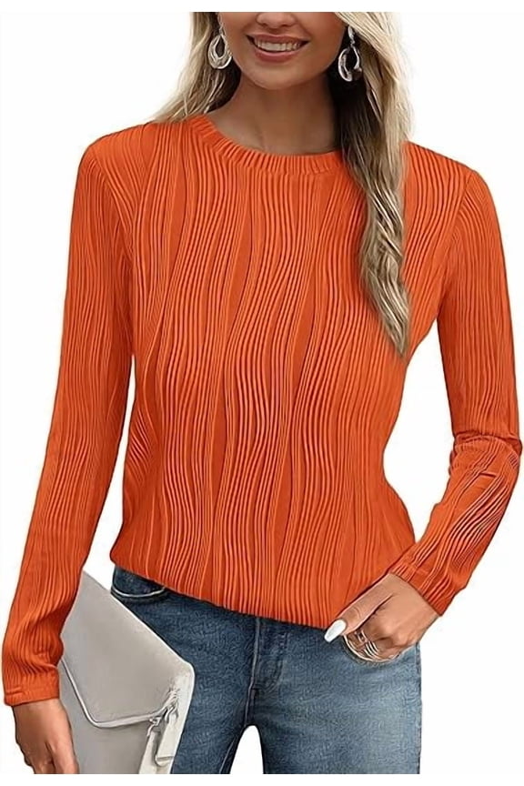 Long Sleeve Tops for Women Spring Fall Trendy Business Dressy Casual Shirts Crewneck Textured Blouse