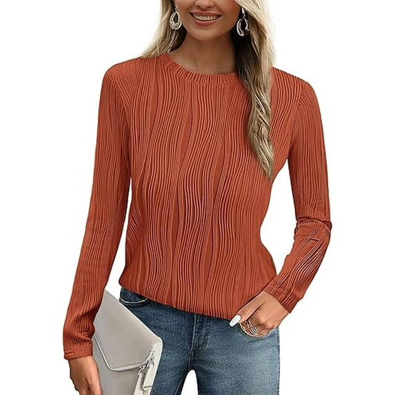PRETTYGARDEN Long Sleeve Tops for Women Spring Fall Trendy Business Dressy Casual Shirts Crewneck Textured Blouse
