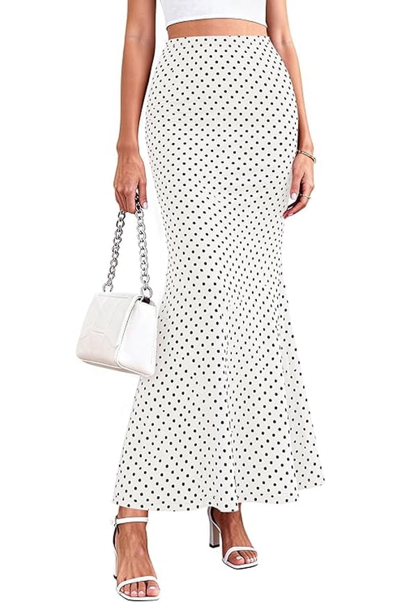 Maxi Skirts for Women Summer Flowy High Waisted Polka Dot Mermaid Office Work Spring Fashion Long Skirt