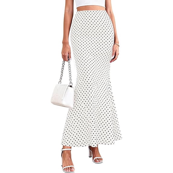 PRETTYGARDEN Maxi Skirts for Women Summer Flowy High Waisted Polka Dot Mermaid Office Work Spring Fashion Long Skirt