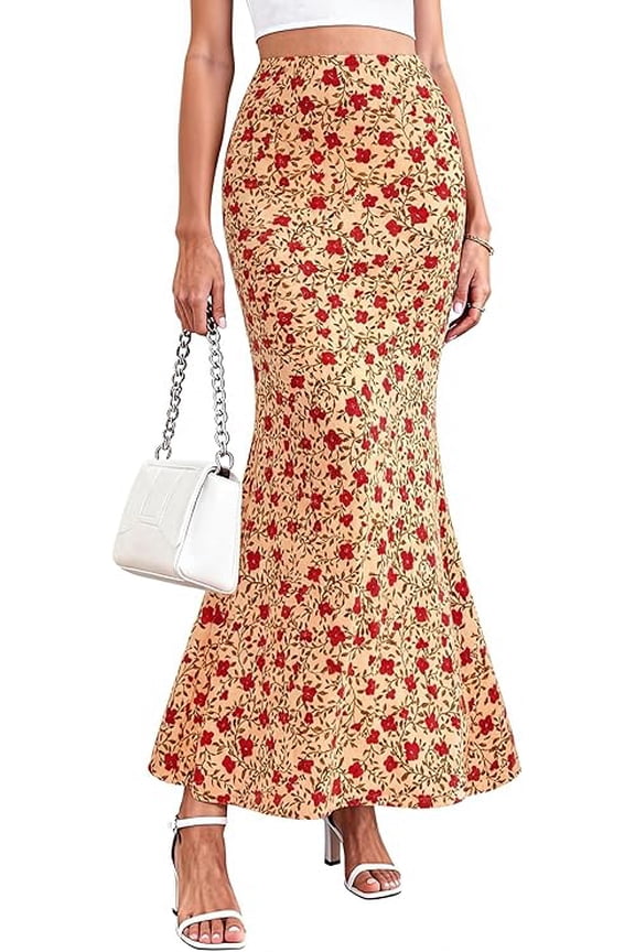 Maxi Skirts for Women Summer Flowy High Waisted Polka Dot Mermaid Office Work Spring Fashion Long Skirt