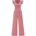 thumbnail image 1 of PRETTYGARDEN One Piece Jumpsuits For Women Dressy Ruffle Cap Sleeve V Neck Ribbed Knit Wide Leg Romper Spring Outfits, 1 of 8