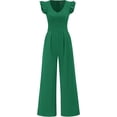 thumbnail image 1 of PRETTYGARDEN One Piece Jumpsuits For Women Dressy Ruffle Cap Sleeve V Neck Ribbed Knit Wide Leg Romper Spring Outfits, 1 of 8