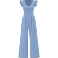 thumbnail image 1 of PRETTYGARDEN One Piece Jumpsuits For Women Dressy Ruffle Cap Sleeve V Neck Ribbed Knit Wide Leg Romper Spring Outfits, 1 of 8