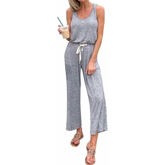 PRETTYGARDEN One Piece Jumpsuits for Women Summer Casual Drawstring Sleeveless Tank Romper Beach Vacation Outfits