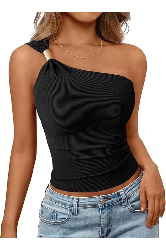 One Shoulder Going Out Tops for Women Summer Trendy Sleeveless Fitted Ribbed Shirts Spring Y2K Clothes
