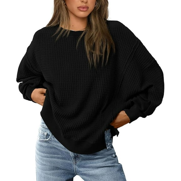 PRETTYGARDEN Oversized Sweatshirt for Women Fashion Crewneck Long Sleeve Pullover Waffle Knit Tops Fall Trendy Clothes