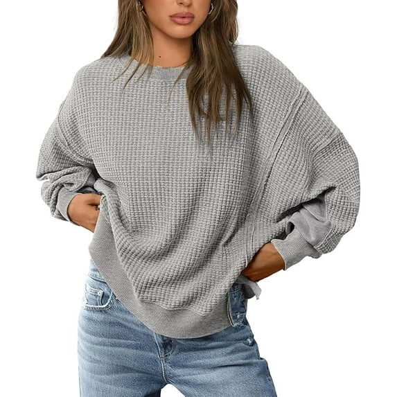 PRETTYGARDEN Oversized Sweatshirt for Women Fashion Crewneck Long Sleeve Pullover Waffle Knit Tops Fall Trendy Clothes