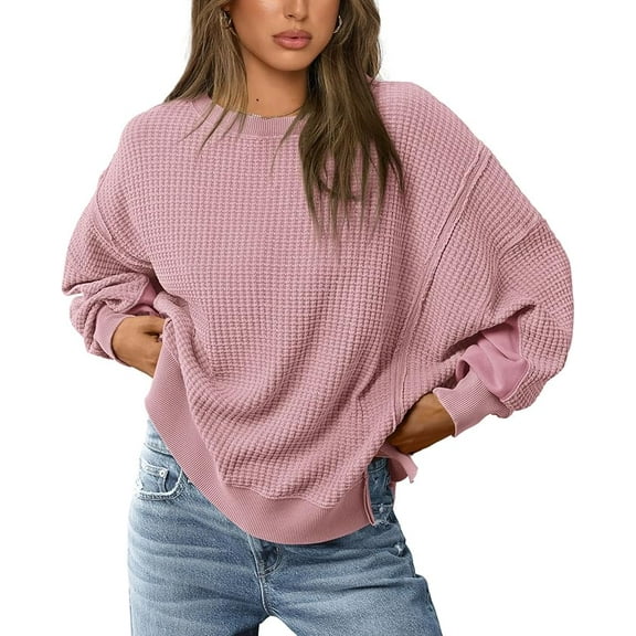 PRETTYGARDEN Oversized Sweatshirt for Women Fashion Crewneck Long Sleeve Pullover Waffle Knit Tops Fall Trendy Clothes