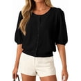 thumbnail image 1 of PRETTYGARDEN Puff Short Sleeve Cardigans for Women Lightweight Summer Shirts Button Up Knit Sweater Tops Spring Clothes, 1 of 10
