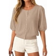 thumbnail image 1 of PRETTYGARDEN Puff Short Sleeve Cardigans for Women Lightweight Summer Shirts Button Up Knit Sweater Tops Spring Clothes, 1 of 10