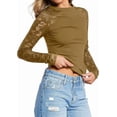thumbnail image 1 of PRETTYGARDEN Sheer Lace Raglan Long Sleeve Shirts for Women | Soft Stretchy Knit,See Through Floral Sleeves,Crewneck Fitted Tshirts,Daily Going Out Tops,Office Layer,Fall Fashion Clothing, 1 of 9