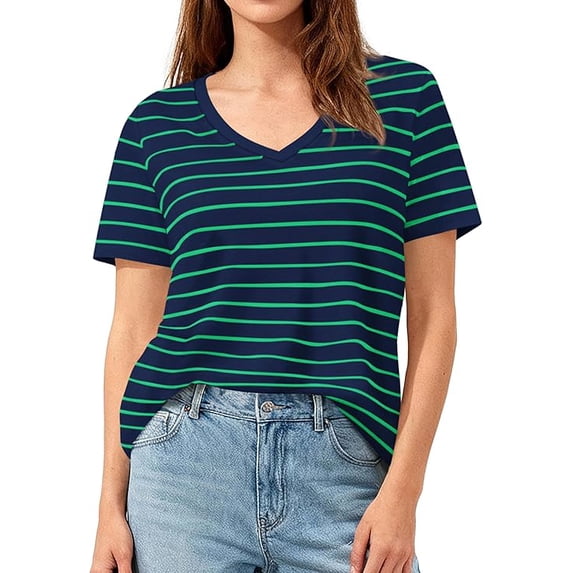 PRETTYGARDEN Short Sleeve Shirts for Women Spring V Neck Cute Tops Casual Striped Shirt Knitted Tees Summer Outfits