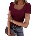 thumbnail image 1 of PRETTYGARDEN Short Sleeve Shirts for Women Summer Trendy Scoop Neck Ribbed Tops Spring Casual Slim Fitted Basic Tees, 1 of 10