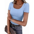 thumbnail image 1 of PRETTYGARDEN Short Sleeve Shirts for Women Summer Trendy Scoop Neck Ribbed Tops Spring Casual Slim Fitted Basic Tees, 1 of 10