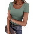 thumbnail image 1 of PRETTYGARDEN Short Sleeve Shirts for Women Summer Trendy Scoop Neck Ribbed Tops Spring Casual Slim Fitted Basic Tees, 1 of 10