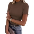thumbnail image 1 of PRETTYGARDEN Short Sleeve T Shirts for Women Summer Clothes Casual Spring Tops Ruffle Mock Neck Ribbed Fitted Basic Tees, 1 of 9