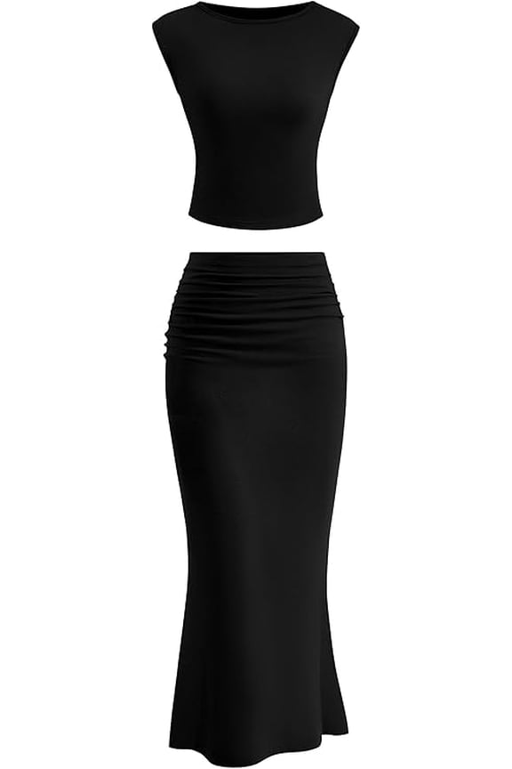 Skirt Sets Women 2 Piece Outfits Summer Outfits Going Out Crop Tops Long Maxi Skirts Beach Vacation Clothes