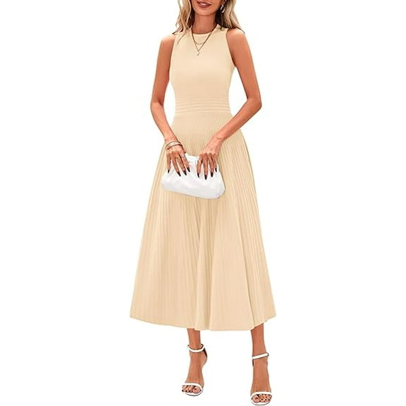 PRETTYGARDEN Spring Casual Dresses for Women Summer Business Work Midi Sleeveless A Line Pleated Cocktail Dress